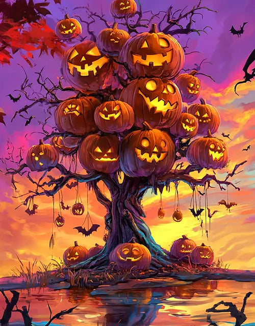 Load image into Gallery viewer, LKHMVCA Halloween Pumpkin Tree Diamond Painting Kit 11.8x15.7 Inch
