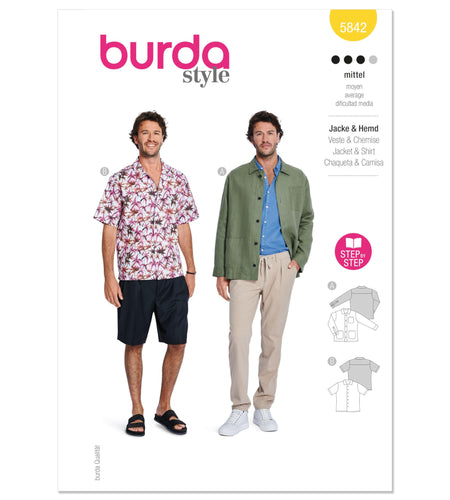 Burda Style Men's Casual Shirt Sewing Pattern B5842 Sizes 38-48
