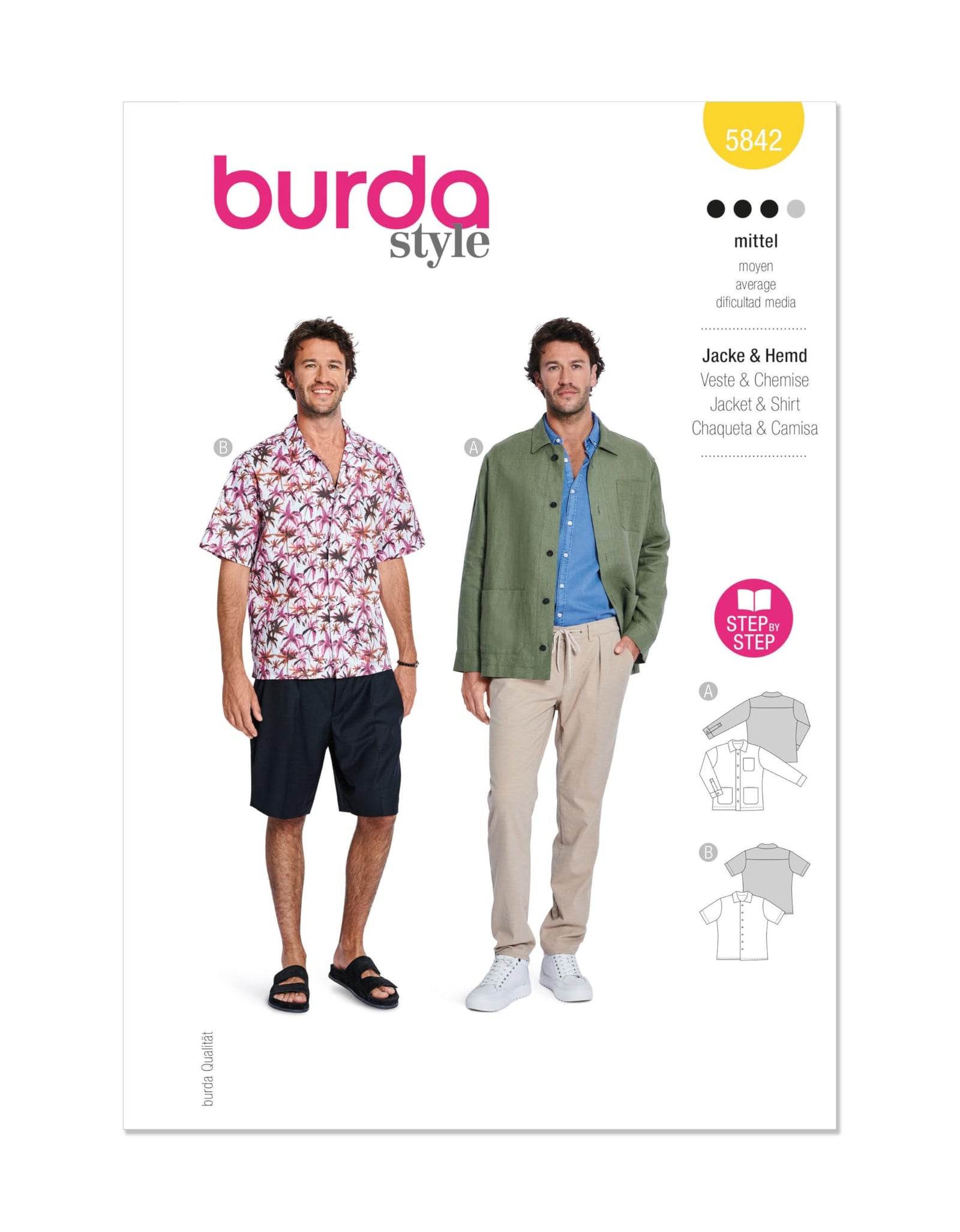 Burda Style Men's Casual Shirt Sewing Pattern B5842 Sizes 38-48