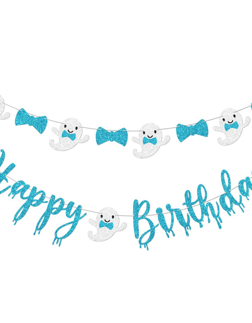 Load image into Gallery viewer, Vofrise Blue Halloween Birthday Banner Glitter Bow Tie Ghost Garland
