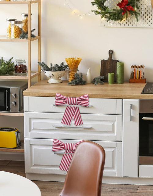 Load image into Gallery viewer, Hungdao Christmas Kitchen Towels 2 Pc Red White Stripes Decorative Bows
