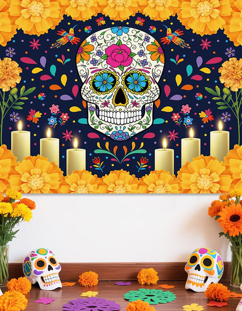 Load image into Gallery viewer, Sendy Day of The Dead Sugar Skull Backdrop 7x5ft Vibrant Colors Vinyl
