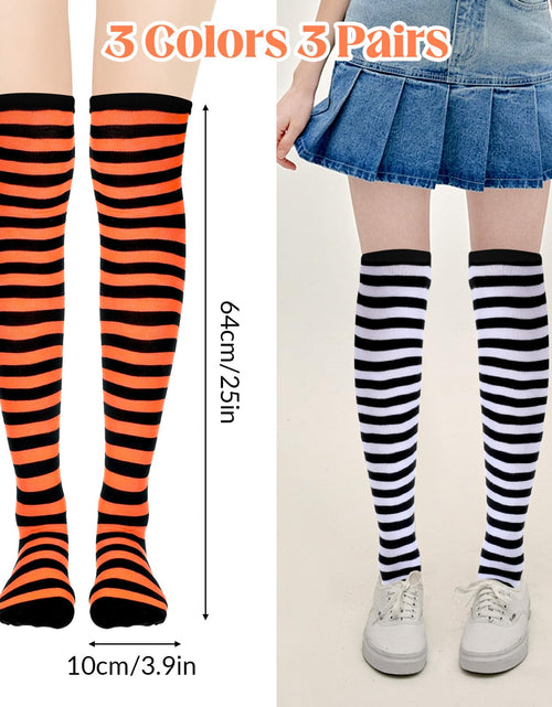 Load image into Gallery viewer, Tweruna 3 Pair Women's Knee High Striped Socks Orange Black Purple
