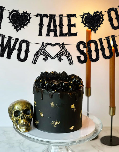 Load image into Gallery viewer, LOVELY BITON A Tale of Two Souls Halloween Wedding Banner Black Paper
