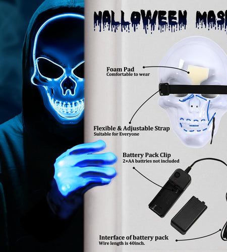 Waipfaru Halloween Scream Mask with Gloves Blue 2PCS Plastic