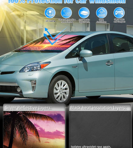 Sunset Beach Windshield Sun Shade for Toyota Prius Hatchback 2016-22 Foldable