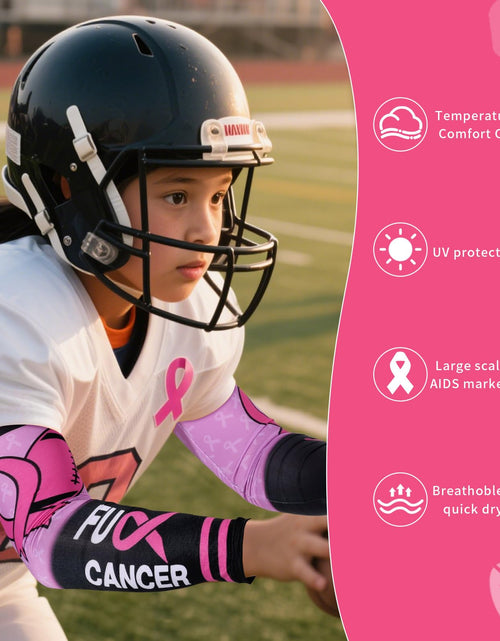 Load image into Gallery viewer, PABOBIT Breast Cancer Awareness Pink Ribbon Arm Sleeves Football 1 Pair Size
