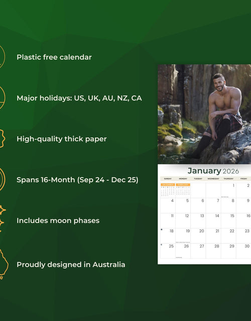 Load image into Gallery viewer, Just Calendars Men in Kilts 2026 Deluxe Wall Calendar 12x13.3 Large
