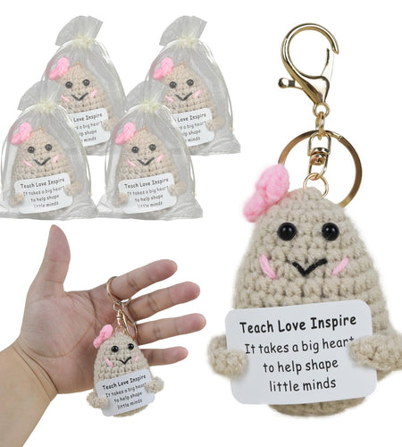 4pc Inspirational Crochet Potato Keychain Set Green with Organza Bag 2.36"