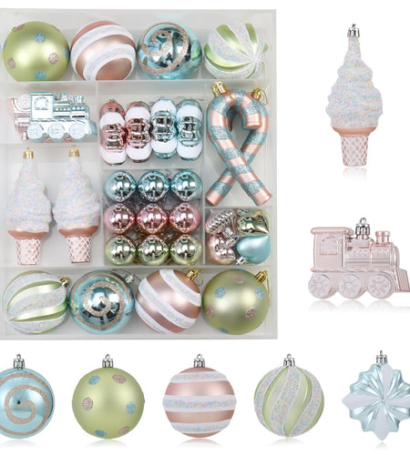 Forsylvanas Jewelry 47PCS Macaron Rose Gold Shatterproof Christmas Ornaments