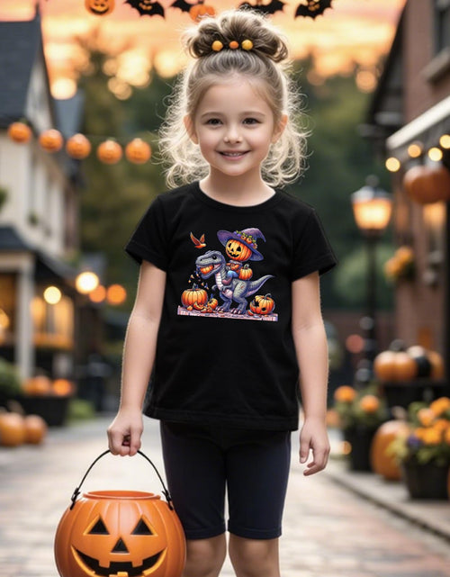 Load image into Gallery viewer, HELLO MEOW Halloween Boys Dinosaur T Shirt Black Cotton Size 3-4T
