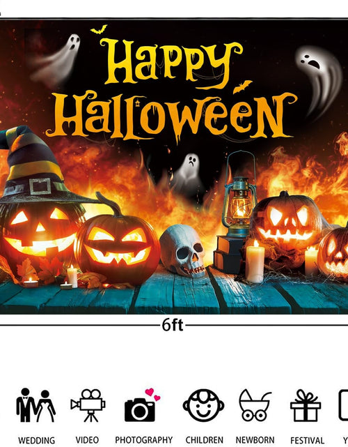 Load image into Gallery viewer, Happy Halloween Backdrop Ghost Pumpkin Flame Haunted House Party Banner 6x4FT
