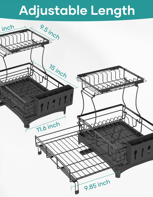 Load image into Gallery viewer, Gtyasm Extendable 2Tier Dish Drying Rack Drainboard &amp; Cutlery Holder Black Large
