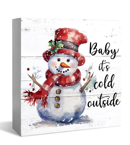 XDFVL Wooden Box Sign Baby It's Cold Outside Snowman Christmas 5x5 Inch