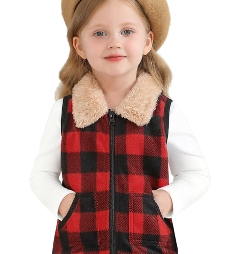 AlisOker Toddler Fleece Buffalo Plaid Puffer Vest Winter Coat Size 3T