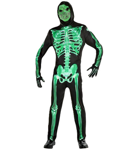 XXLOG Glow in the Dark Skeleton Costume Hooded Jumpsuit Halloween Cosplay Adult