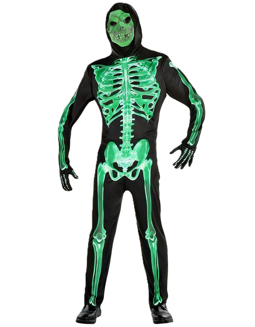Load image into Gallery viewer, XXLOG Glow in the Dark Skeleton Costume Hooded Jumpsuit Halloween Cosplay Adult

