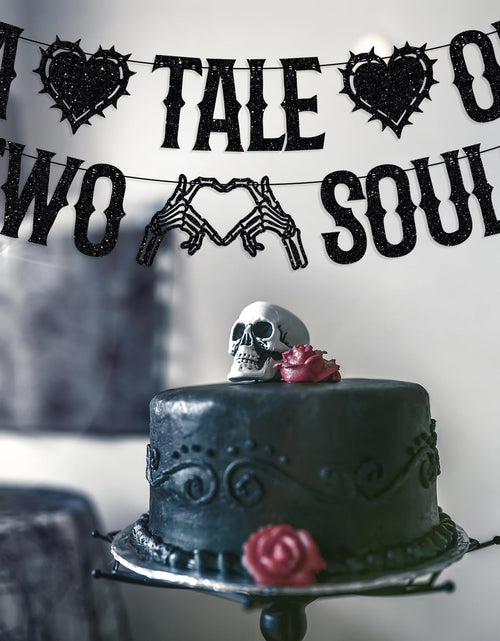 Load image into Gallery viewer, LOVELY BITON A Tale of Two Souls Halloween Wedding Banner Black Paper
