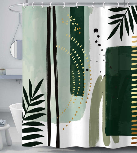 Torich Mid Century Boho Geometric Waterproof Shower Curtain 69x72 Green 12pc