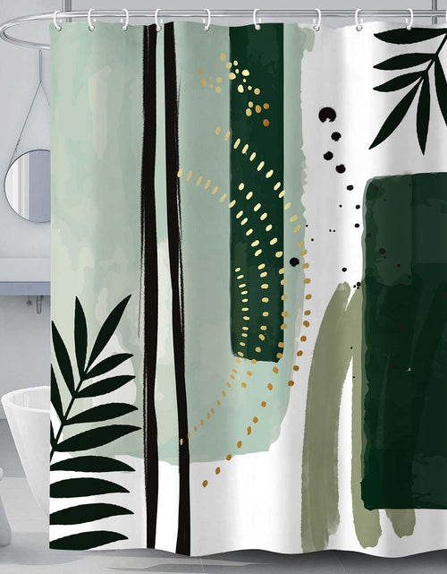 Load image into Gallery viewer, Torich Mid Century Boho Geometric Waterproof Shower Curtain 69x72 Green 12pc
