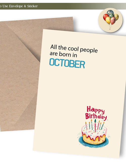Load image into Gallery viewer, MOSSSH October Birthday Cards with Envelope Sticker Black Letter Print
