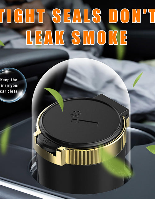 Load image into Gallery viewer, Kewucn Car Ashtray with Lid Portable Stainless Steel LED Blue Light Gold
