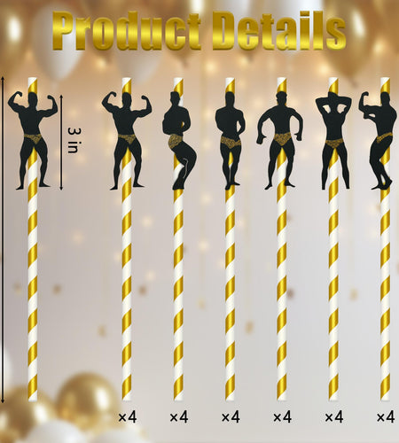 EIOAUY 30Pcs Rose Gold Bachelorette Man Dancer Drinking Straws Party Favors