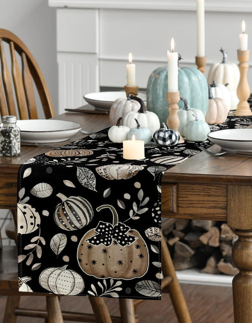 Load image into Gallery viewer, Artoid Mode Harvest Pumpkin Darkness Floral Table Runner Black 13x90 Inch
