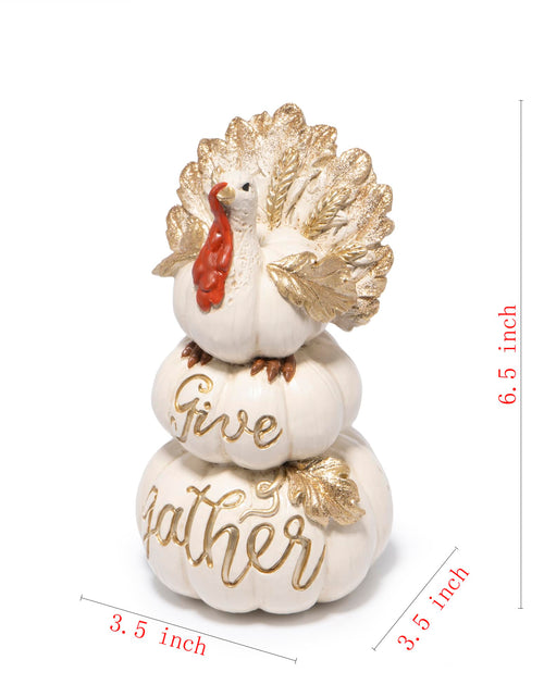 Load image into Gallery viewer, Hodao Thanksgiving Pumpkin Turkey Figurine 3 Stacked Pumpkins White Resin
