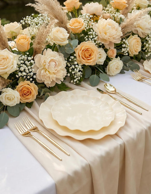 Load image into Gallery viewer, LIYH 24 Pcs Plastic Plates Reusable Scalloped Beige BPA Free 12 Guests
