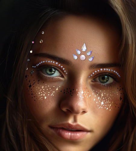 Mity Rain Face Glitter Gems Stickers 10 Sheets Star Freckles Single Pattern