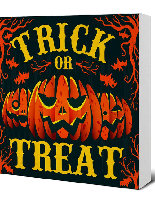Load image into Gallery viewer, Hijie Halloween Wooden Pumpkin Sign Spooky Home Decor 5x5 Inches TREAT
