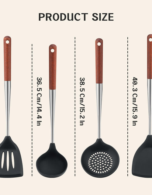 Load image into Gallery viewer, FJNATINH Silicone Spatula Turner Ladle Skimmer Set Stainless Steel Wood 4Pc
