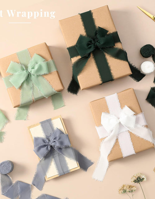 Load image into Gallery viewer, YANGTE Handmade Chiffon Silk Ribbon 1.5in x 28yd 4 Rolls Ivory Green Blue
