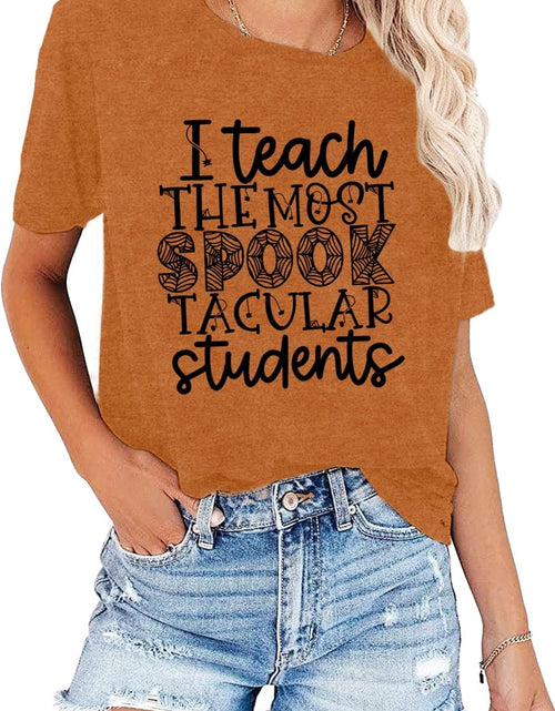 Load image into Gallery viewer, CQF Halloween Teacher Shirt Women Funny Fall Teacher Tee Size XL
