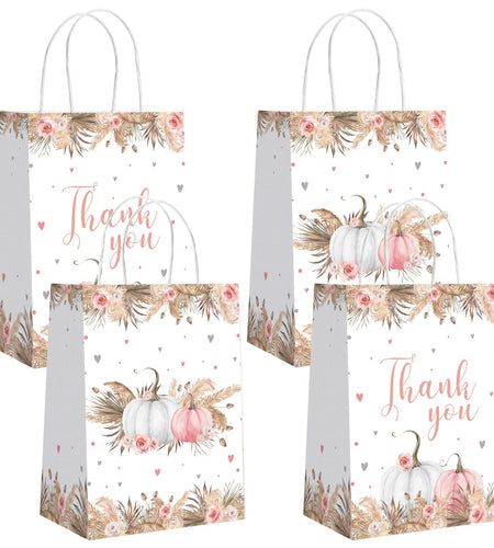 MEHOFOND Boho Pumpkin Gift Bags with Handle Fall Treat Bags Autumn 16pcs