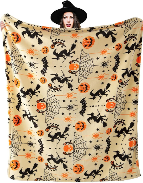 Load image into Gallery viewer, Generic Halloween Throw Blanket Witch Hat Spider Webs Cozy Flannel Multicolor
