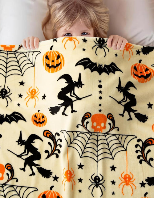 Load image into Gallery viewer, Generic Halloween Throw Blanket Witch Hat Spider Webs Cozy Flannel Multicolor
