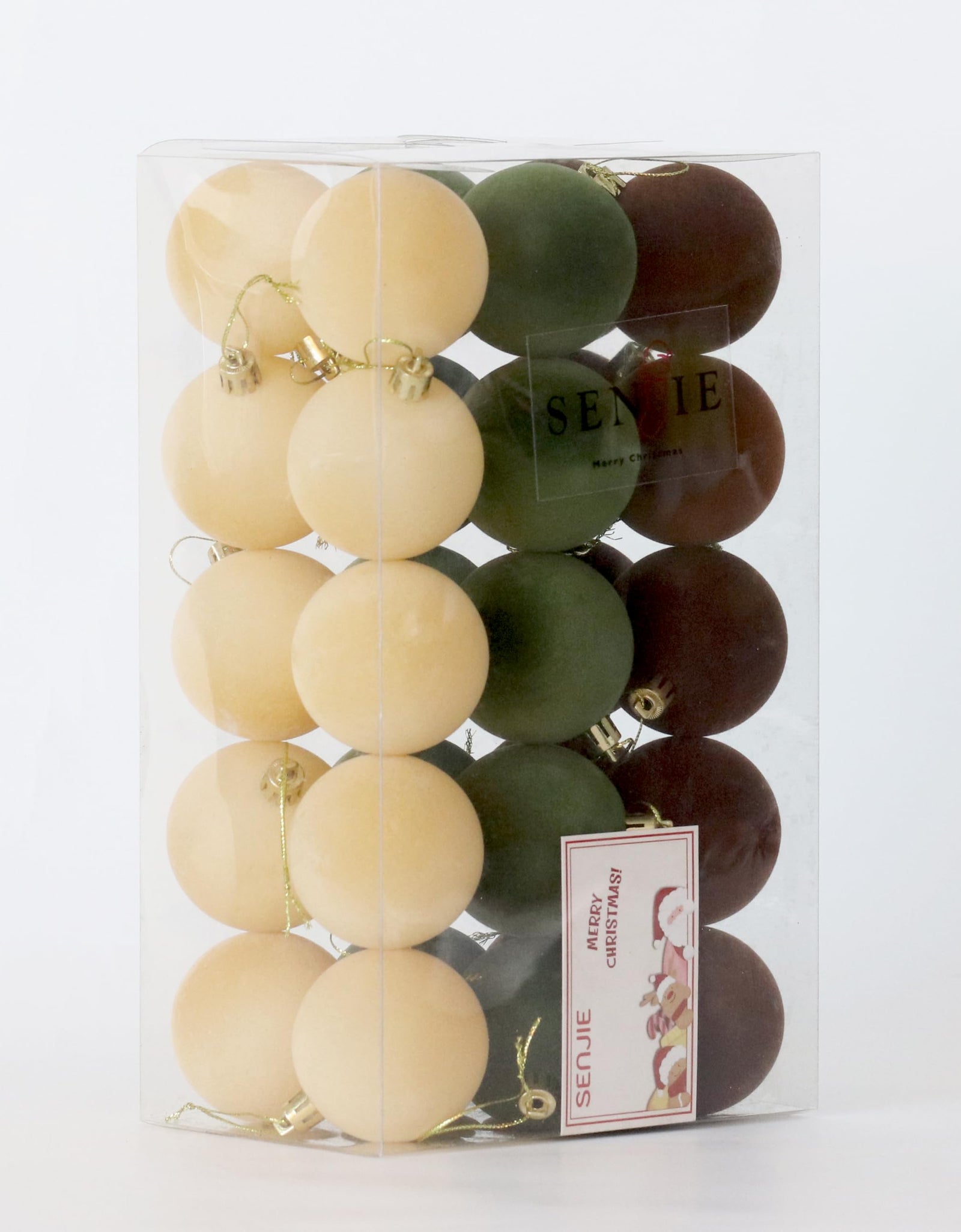 Senjie 30pcs Velvet Christmas Balls Ornaments 2.36in Brown Green Khaki