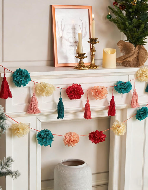 Load image into Gallery viewer, OBBOLO Tissue Paper Pompom Garland with Cotton Tassels 2 Pcs Red Green Pink
