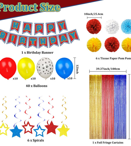 TRBSXRT Cartoon Birthday Decorations Gold Red Blue Foil Fringe Curtains Balloons