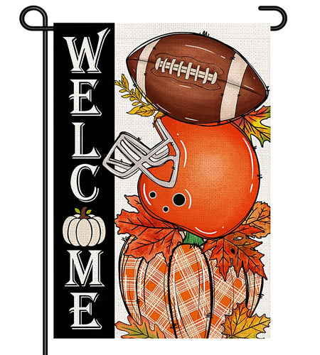Decorhua Fall Garden Flag Burlap 12x18 Double Sided Football Pumpkin Orange