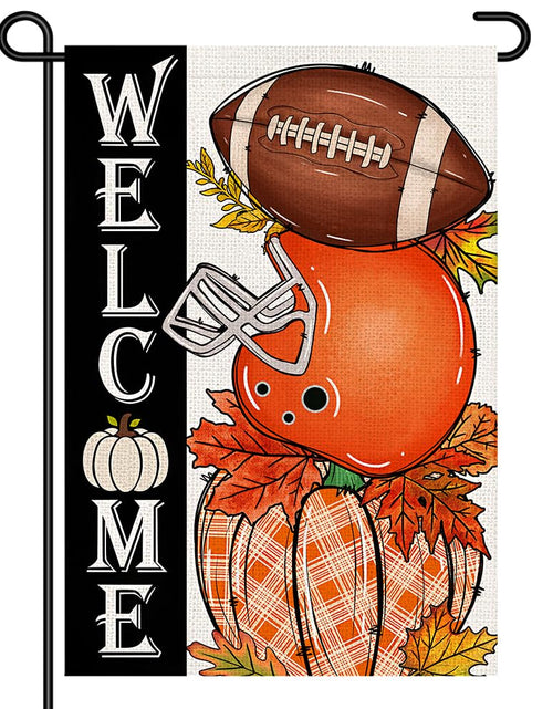 Load image into Gallery viewer, Decorhua Fall Garden Flag Burlap 12x18 Double Sided Football Pumpkin Orange
