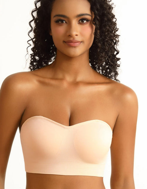 Load image into Gallery viewer, PRETTYWELL Strapless Padded Bandeau Bra Wireless Seamless Beige Size M
