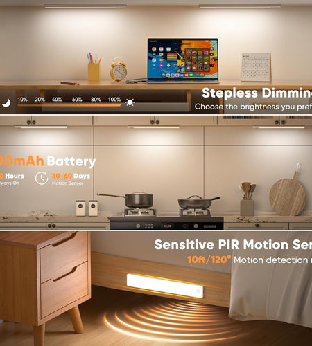 Auxoda Under Cabinet Lighting USB Rechargeable Motion Sensor White 1-Pack