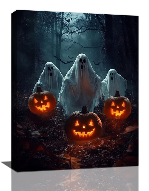 Load image into Gallery viewer, Gothic Halloween Ghost Pumpkin Wall Art Canvas Painting Framed 12x16

