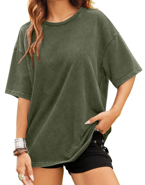 Load image into Gallery viewer, Remidoo Womens Oversized T Shirt Acid Wash Vintage Loose Fit Tee Army Green XL
