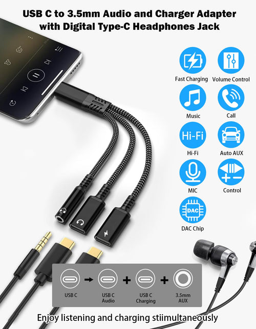 Load image into Gallery viewer, tiavalmax USB C Splitter 3.5mm Headphone Charger Adapter 60W PD Fast Black

