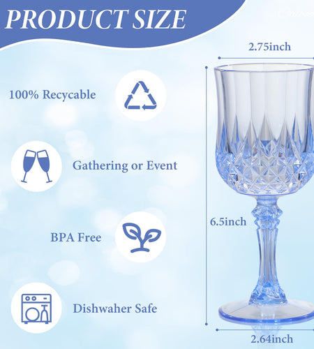 CALBODE Blue Plastic Wine Glasses Set of 12 7oz Unbreakable Reusable Dishwasher