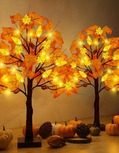 Load image into Gallery viewer, SURCVIO 2 Pack 24in Prelit Fall Maple Tree Decorations 48 LEDs Timer Battery
